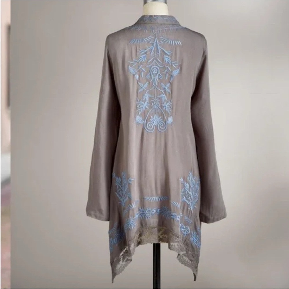 Sundance Long Life Kimono Size Small Blue Gray Embroidered Open Knit - Picture 3 of 4